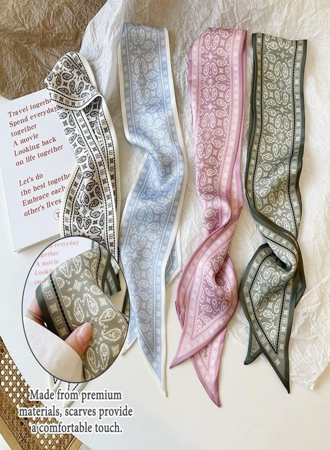 PKRFCJ 4 PCS Silk Scarf for Women, Retro Fashion Bag Scarf for Handbags, Multi Function Ladies Scarves, Bohemian Style, Suitable for Wallets, Handbag Handles - Image 2